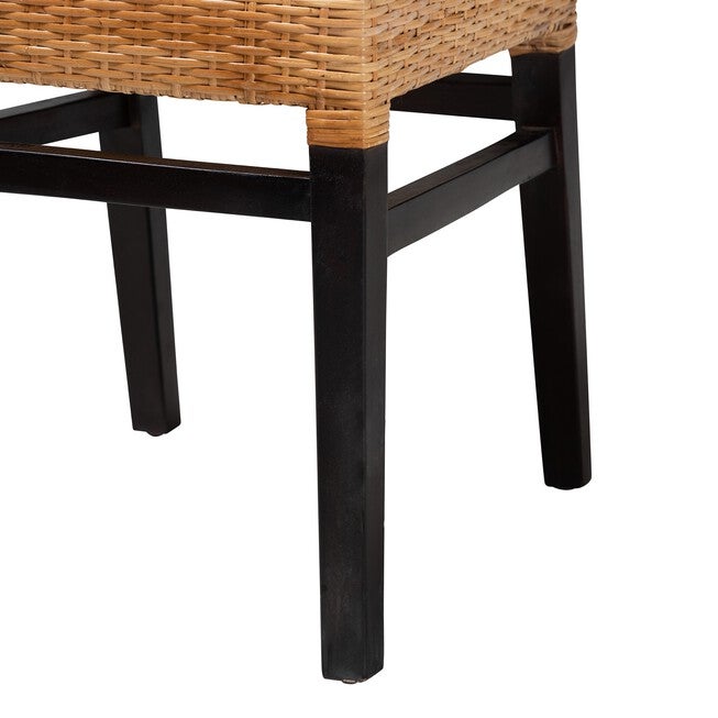 Lesia Modern Bohemian Natural Brown Rattan And Espresso Brown Mahogany Wood Dining Chair, , alternate image number null