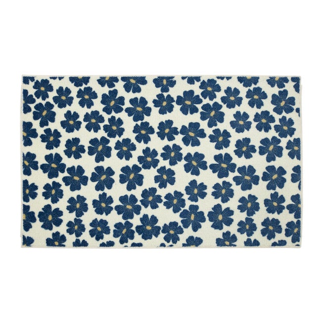 Simple Floral Navy Kitchen Rug, NAVY, hi-res image number null