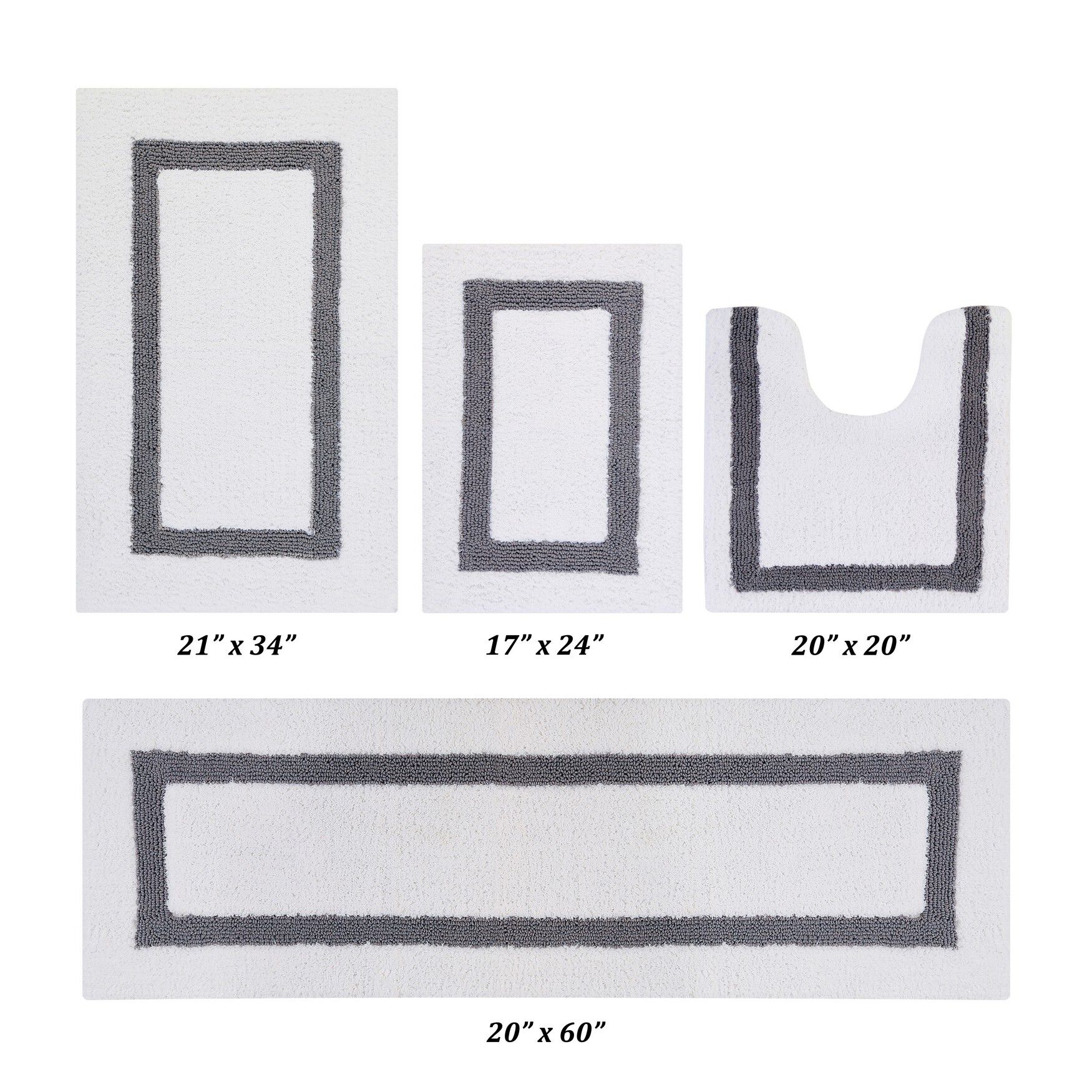 Hotel Collectionis Bath Mat Rug 4 Piece Set (17 inches x 24 inches | 20 inches x 20 inches | 21 inches x 34 inches | 20 inches x 60 inches), WHITE GRAY, hi-res image number 0
