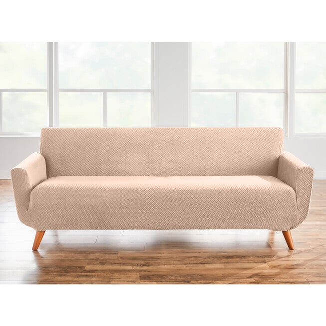BH STUDIO BASKETWEAVE extra-long STRETCH SLIPCOVER, TAN, hi-res image number null