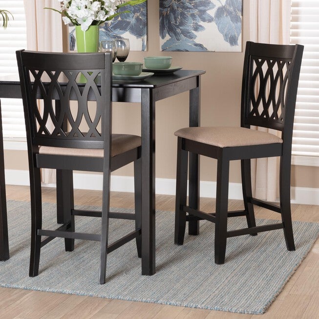 Florencia Modern Beige Fabric And Espresso Brown Finished Wood Counter Stool, , alternate image number null