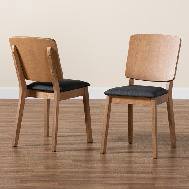 Denmark Mid-Century Modern Black Fabric And French Oak Brown Finished Rubberwood 2-Piece Dining Chair Set, , alternate image number 7