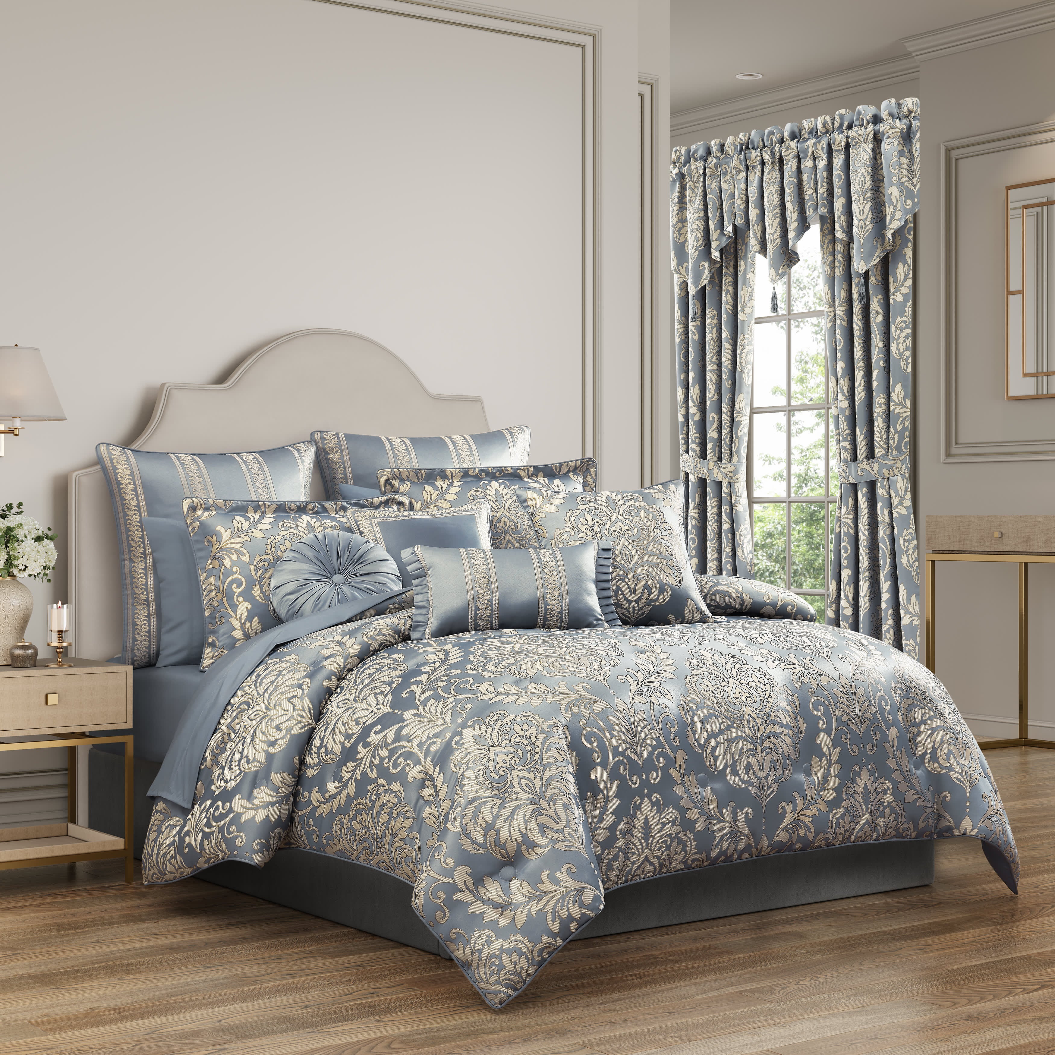 Lorenzo 3 Piece Comforter Set, BLUE, hi-res image number 0