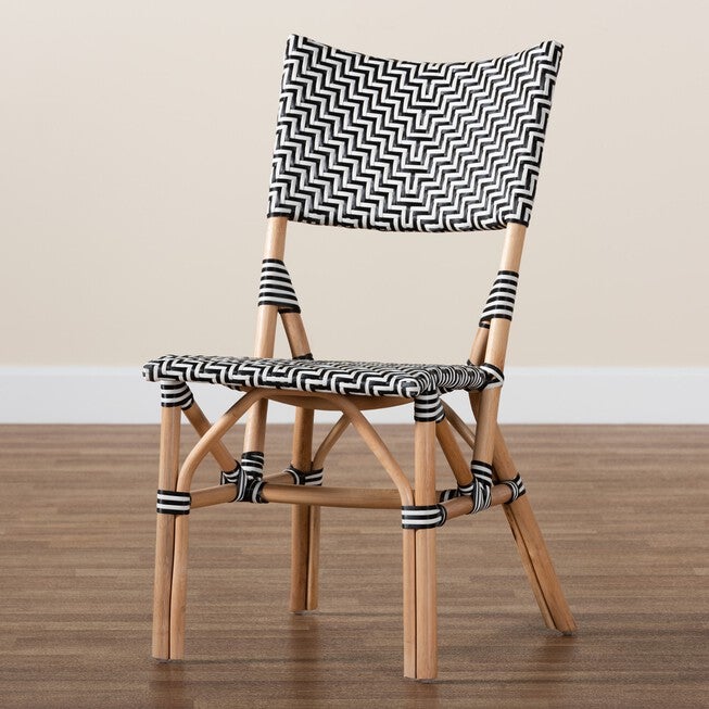 Wagner Modern French Black And White Weaving And Natural Rattan Bistro Chair, , alternate image number null
