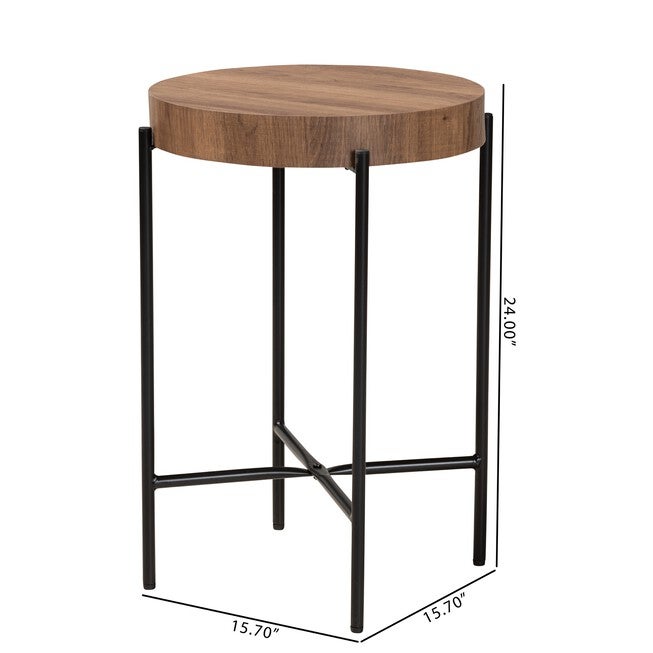 Savion Modern Industrial Walnut Brown Finished Wood And Black Metal End Table, , alternate image number 6