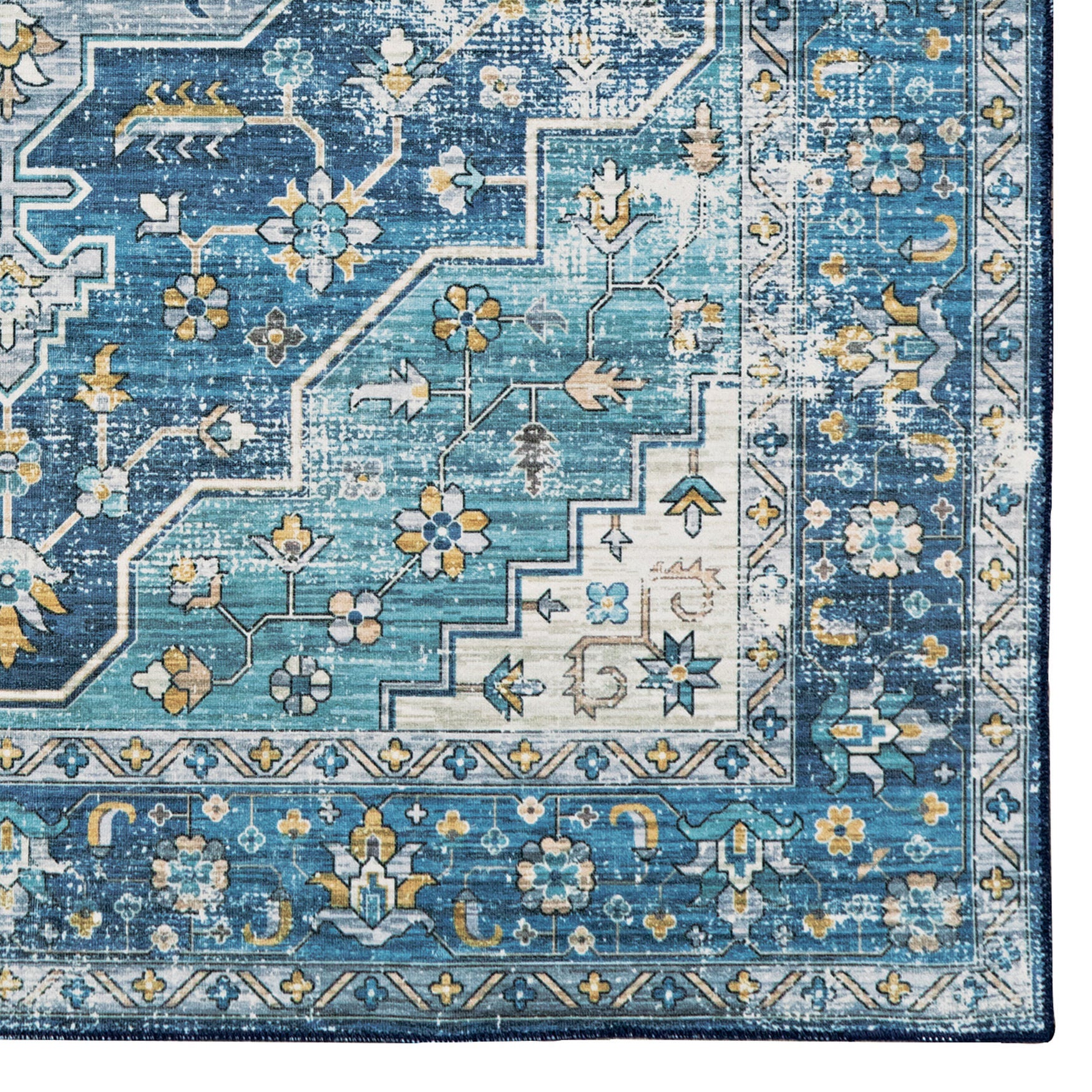 Washable Sariah Teal/Ivory Rug, , alternate image number 2