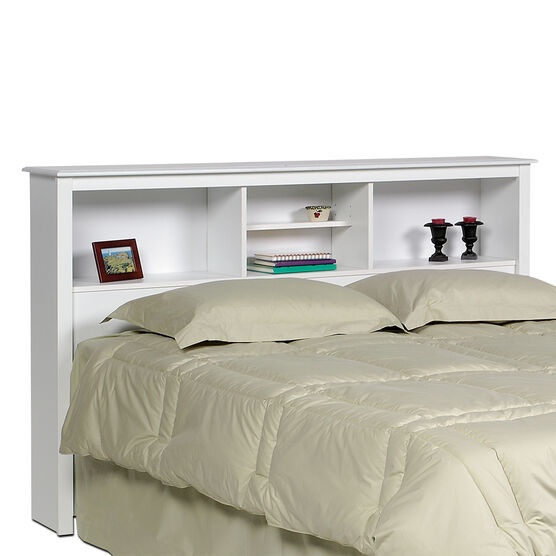 Monterey White Double Queen Bookcase, Kansas Solid Wood Bookcase Headboard Full Length