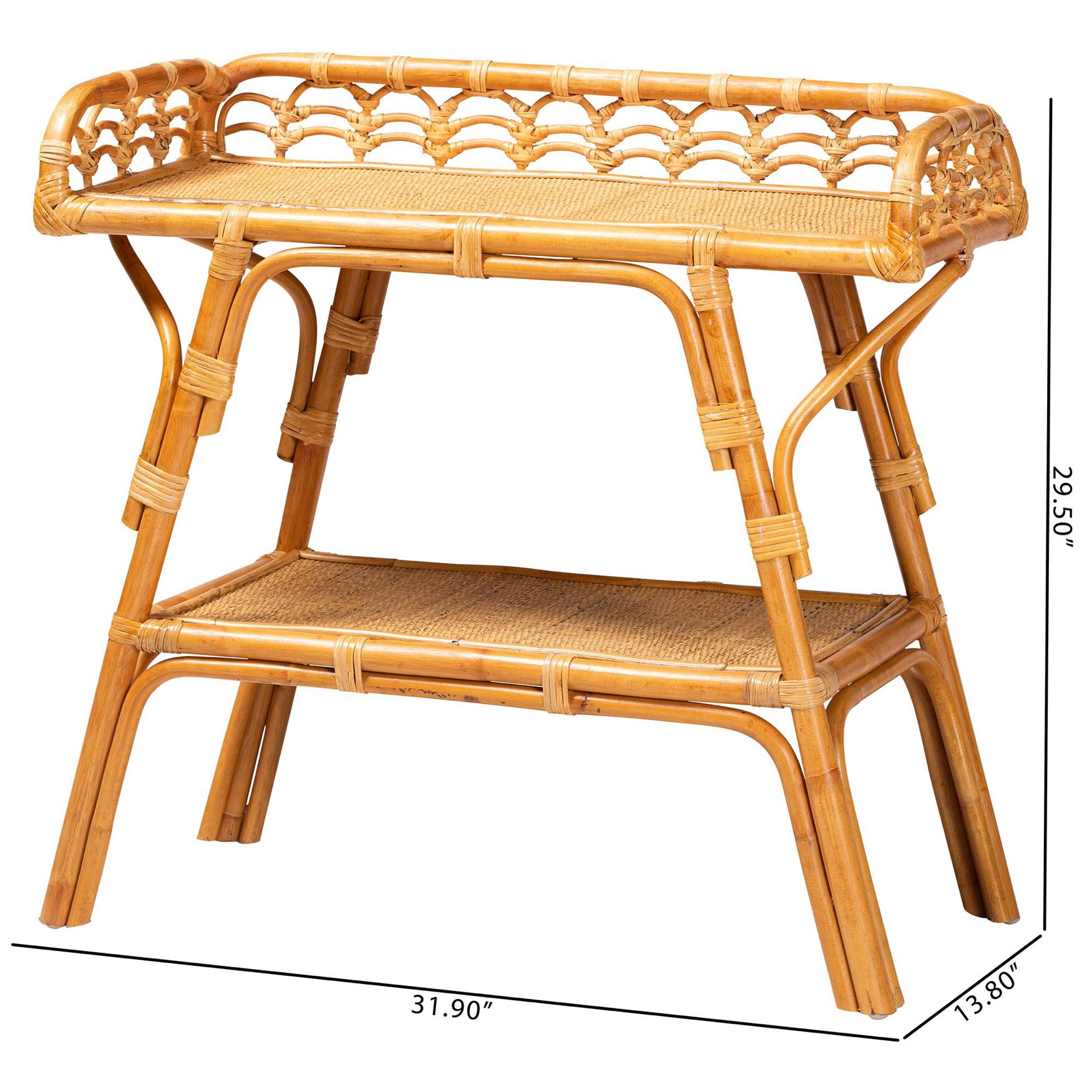Nayana Modern Bohemian Natural Rattan 2-Tier Console Table, , alternate image number 15