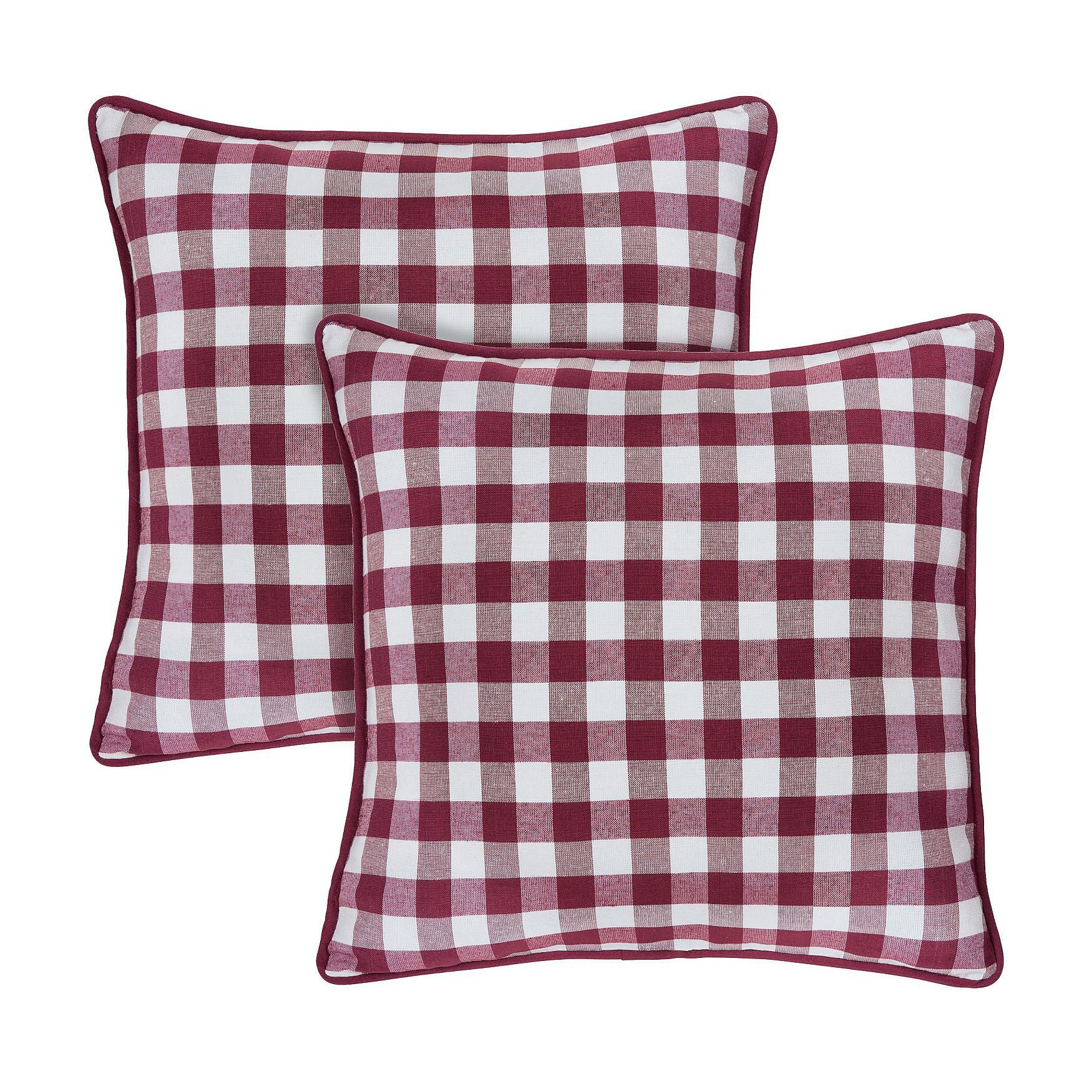 Buffalo Check Throw Pillow Covers - 18-in x 18-in - Set of Two, BURGUNDY, hi-res image number 0