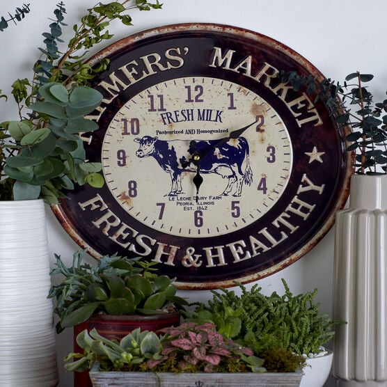 Set Of 2 Black Metal Farmhouse Wall Clock, , alternate image number null