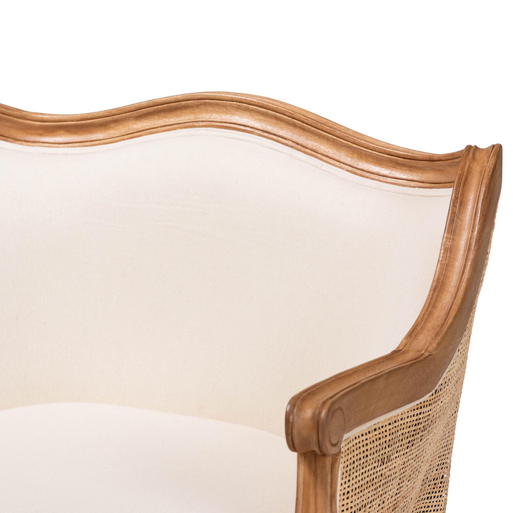 Sylvestra Traditional French Beige Fabric And Honey Oak Finished Wood Low Seat Accent Chair, , alternate image number 4