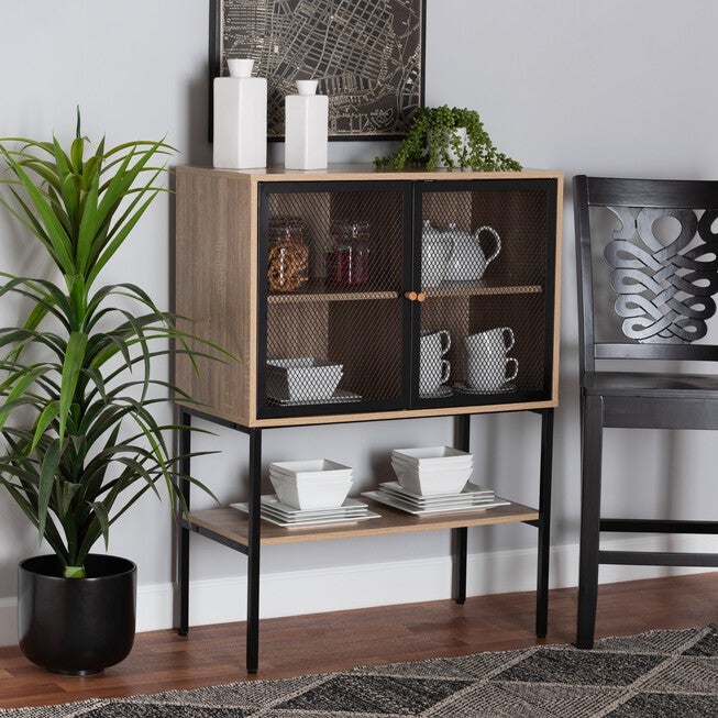 Asher Modern Industrial Natural Brown Finished Wood And Black Metal 2-Door Sideboard, , alternate image number 7