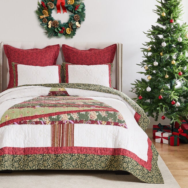 Christmas Tree Patchwork Holiday Quilt Set, Holiday, 3-Piece Full/Queen, HOLIDAY, alternate image number null
