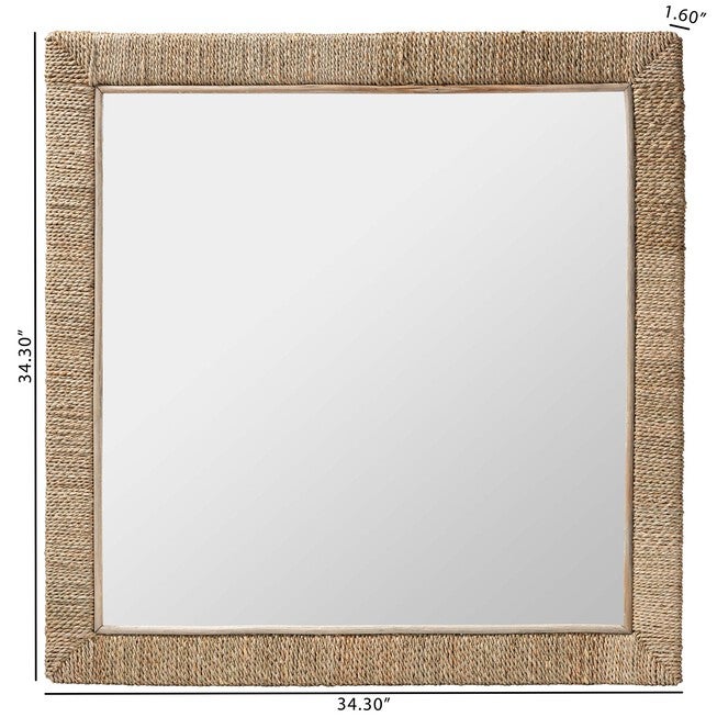 Geralyn Japandi Natural Seagrass Square Wall Mirror, NATURAL, alternate image number 4