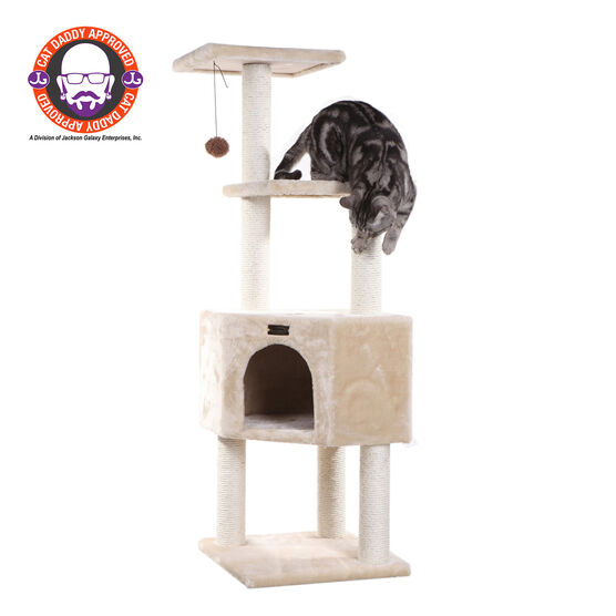 3 Levels Real Wood 48" Cat Tower For Kittens Play, BEIGE, hi-res image number null