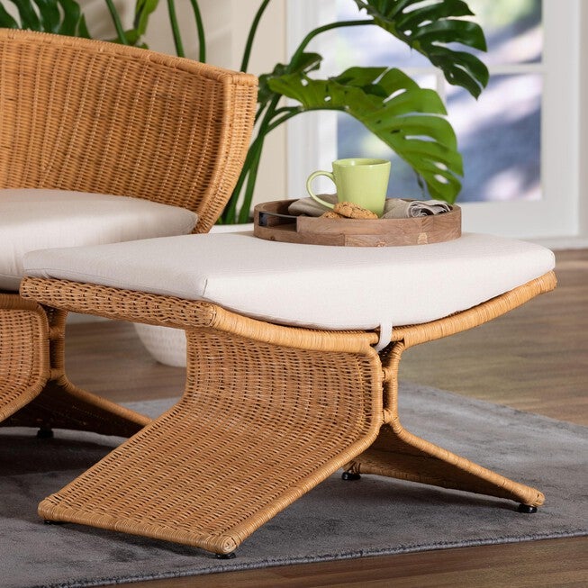 Footstool Poly Rattan Reya Natural Rattan Footstool | Brylane Home