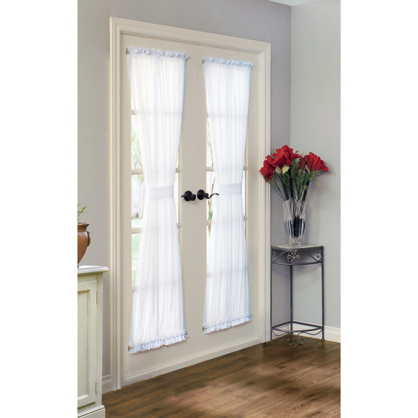 Rhapsody Lined Indoor Single Rod Pocket Curtain Door Window Panel, WHITE, hi-res image number 0