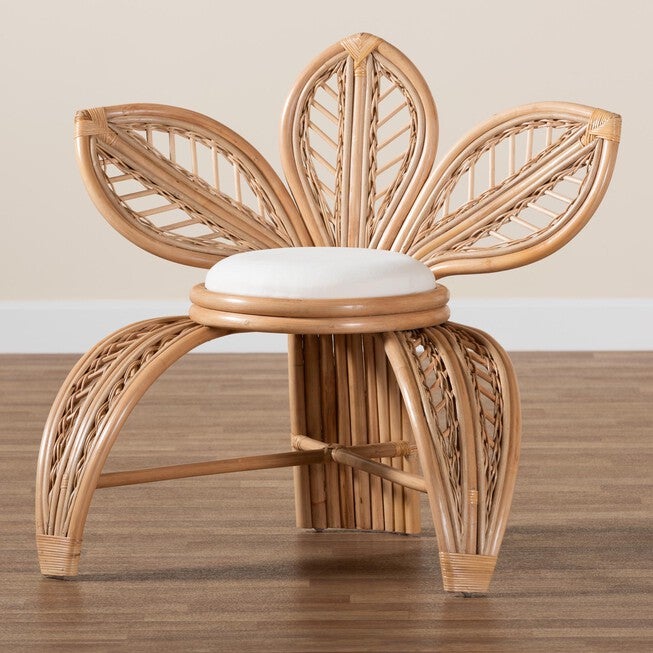 Gresham Modern Bohemian Natural Rattan Leaf Accent Chair, , alternate image number null