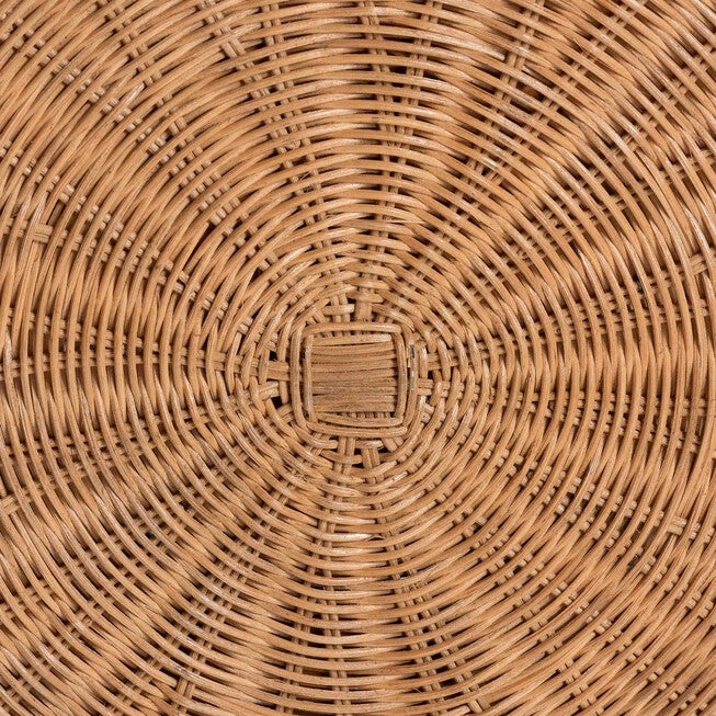 Palm Scallop Natural Rattan Ottoman, 32 inches Round, LIGHT HONEY, alternate image number null