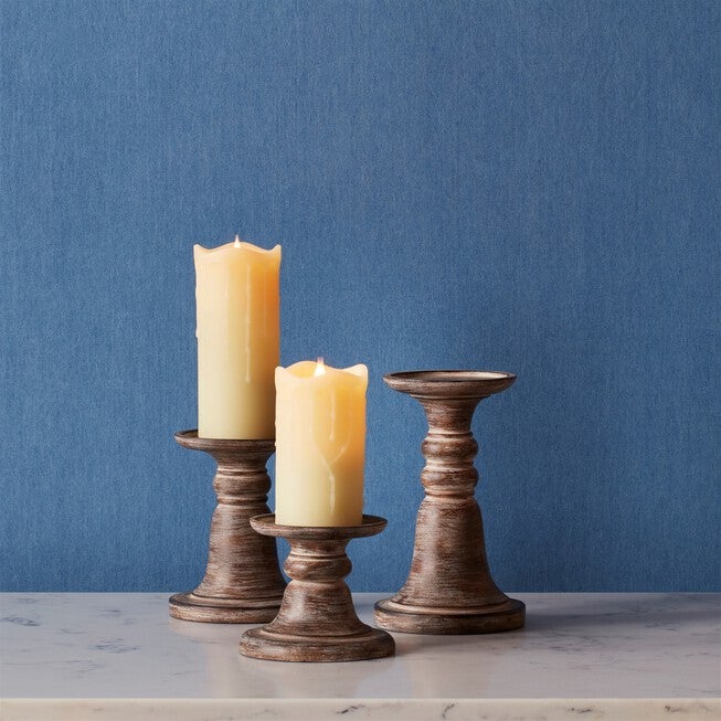 Candle Holder (Set of 3) 5 inchesH, 7 inchesH, 9.25 inchesH Stone Powder/Resin, BROWN/WHITE, alternate image number null