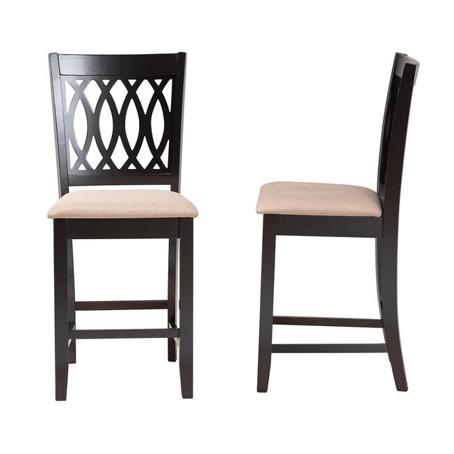 Florencia Modern Beige Fabric And Espresso Brown Finished Wood Counter Stool, , alternate image number null