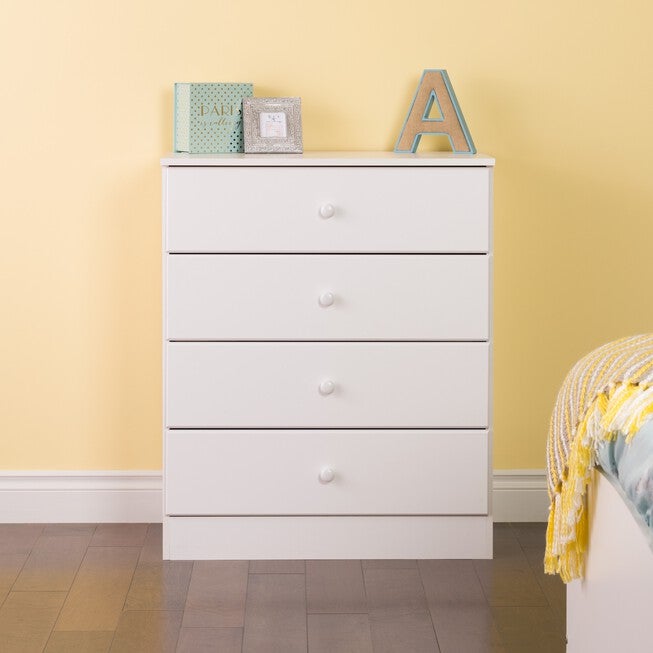 Astrid 4-Drawer Dresser with Acrylic Knobs, White, WHITE, hi-res image number null