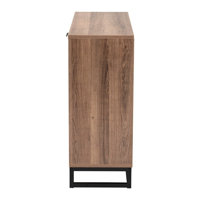 Josephine Mid-Century Modern Transitional Two-Tone Walnut And Natural Brown Finished Wood And Black Metal 3-Door Sideboard, , alternate image number null