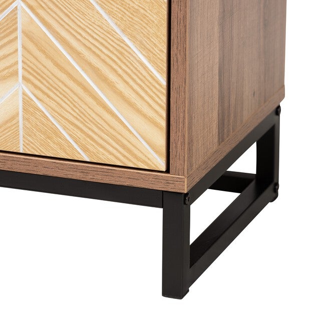 Josephine Mid-Century Modern Transitional Two-Tone Walnut And Natural Brown Finished Wood And Black Metal 2-Door Storage Cabinet, , alternate image number null