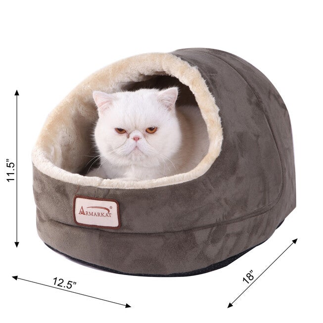 Faux Fur, Faux Suede Pet Cat Dog Cave Pet Bed, Beige/Laurel Green, , alternate image number null