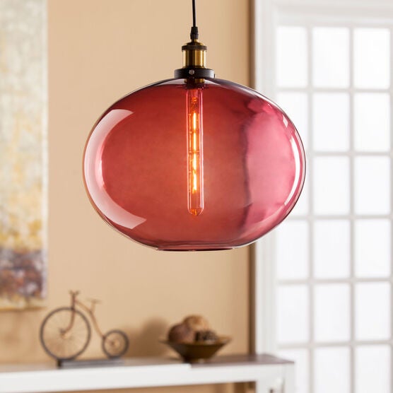 Colored Glass Large Elliptical Globe Pendant Lamp, , on-hover image number null