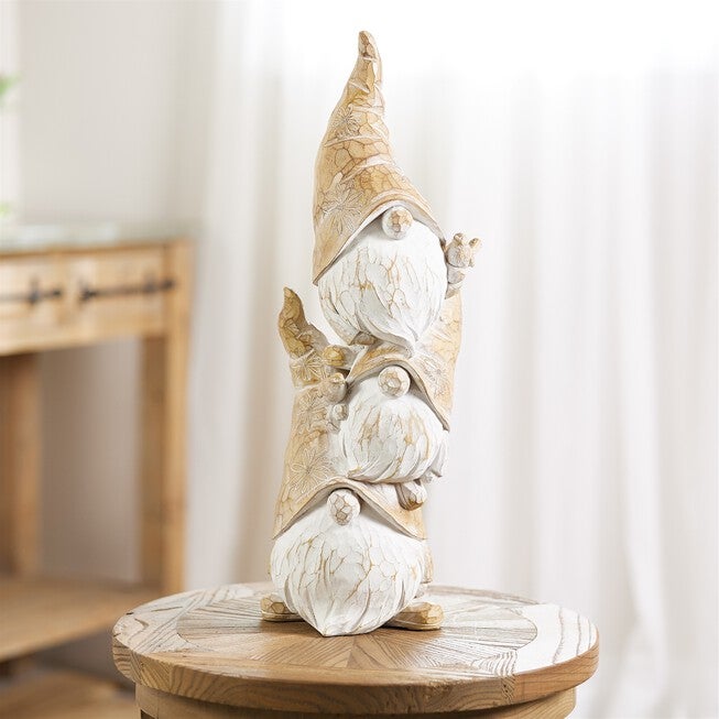 Triple Gnome Stack 23 inchesH Resin, BROWN/WHITE, alternate image number null