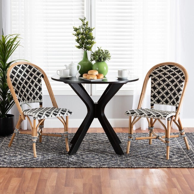 Ambre Modern French Black And White Weaving Natural Rattan 2-Piece Bistro Chair Set, , alternate image number 6