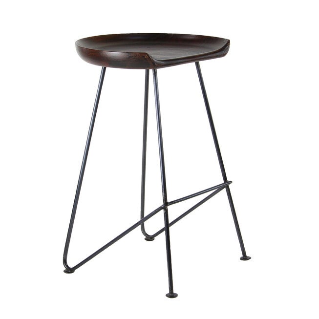 Brown Iron And Wood Rustic Stool Bar Stool, BROWN, hi-res image number null
