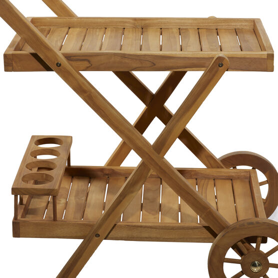 Brown Teak Wood Traditional Rolling Serving Cart, , alternate image number null