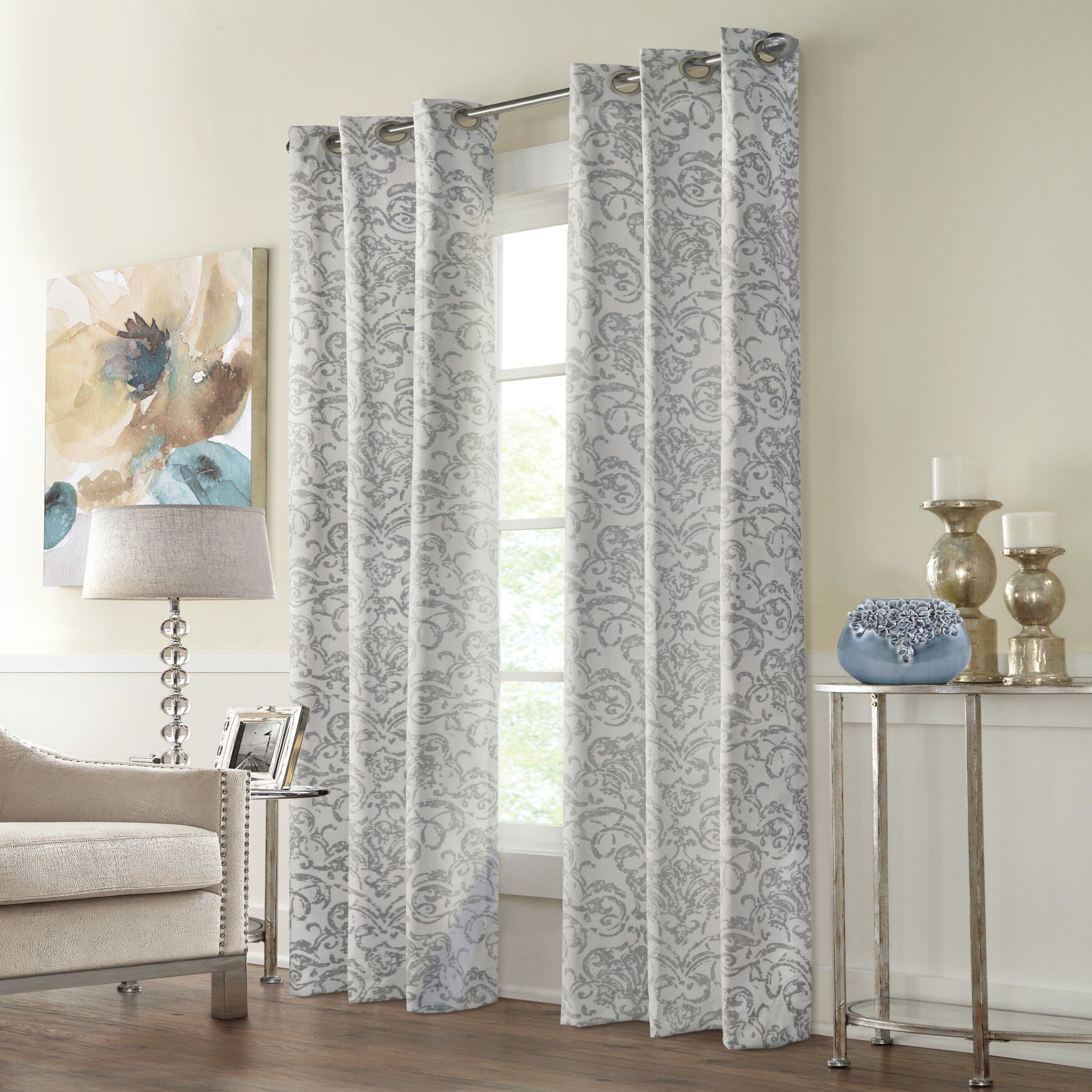 Thermalogic Conrad Indoor Single Grommet Curtain Panel, GREY, hi-res image number 0