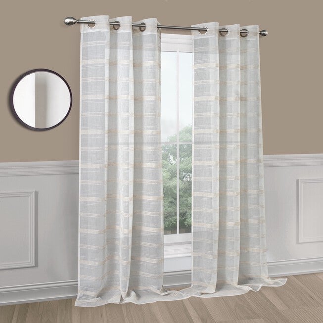 Horizons Semi Sheer Grommet Panel Pair, LINEN, hi-res image number 0