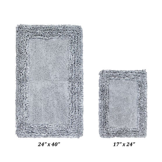 Shaggy Border Bath Rug Mat, 2 Pc Set, (17" X 24" | 24" X 40"), SILVER, hi-res image number null