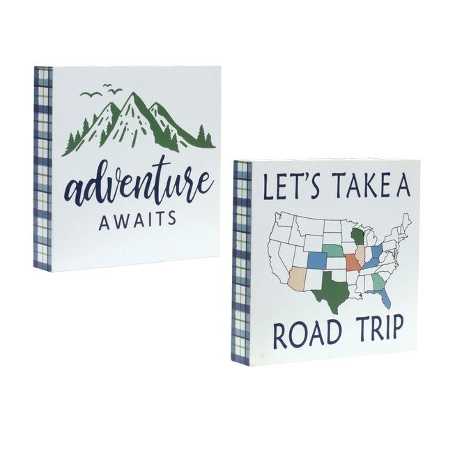 Wood Adventure Block Sentiment Sign (Set of 4), BLUE WHITE GREEN, alternate image number null