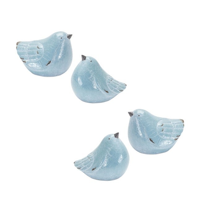 Cracked Terra Cotta Bird Figurine with Distressed Finish (Set of 4), BLUE GREY, hi-res image number null