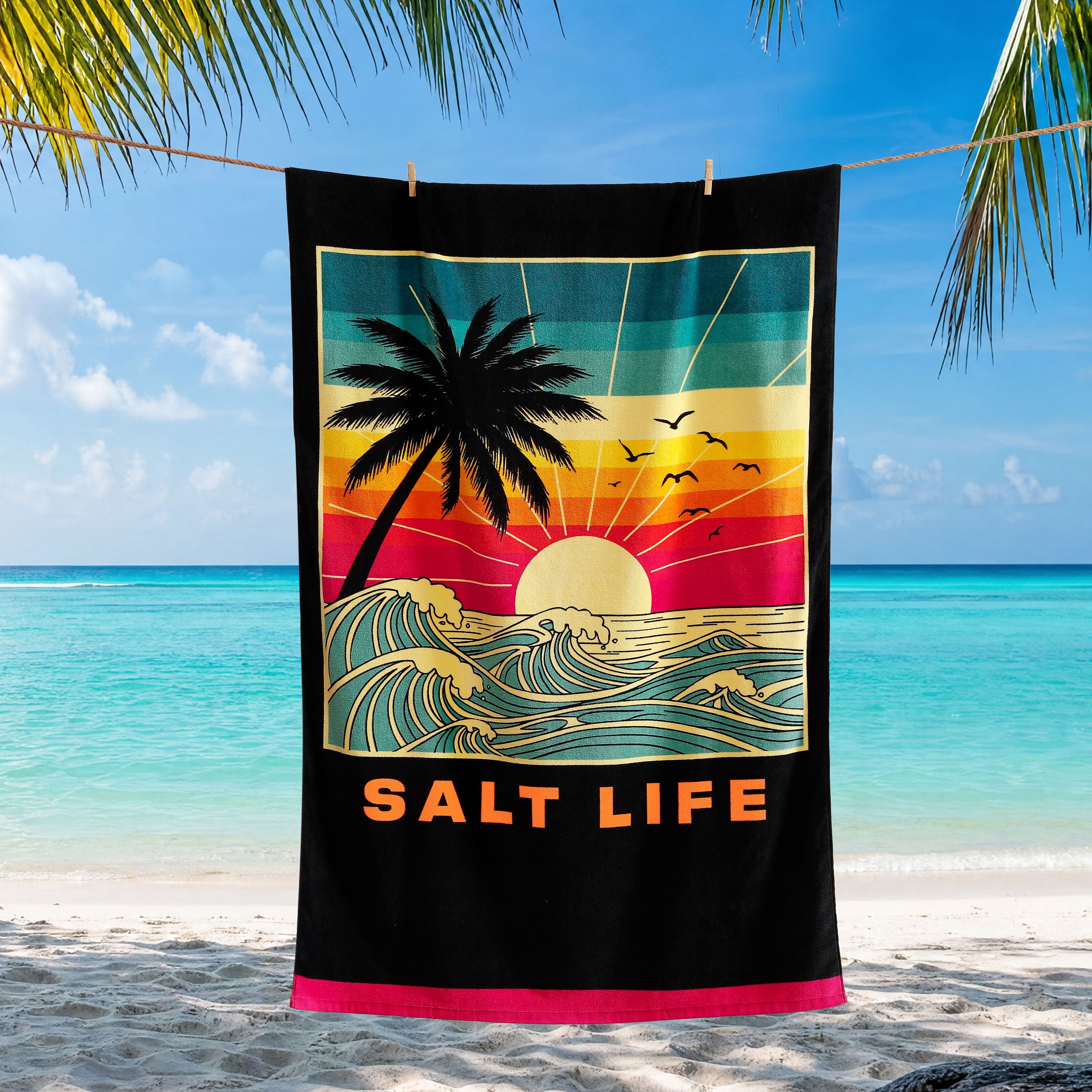 Breezy Day Beach Towel, BLACK, alternate image number 1