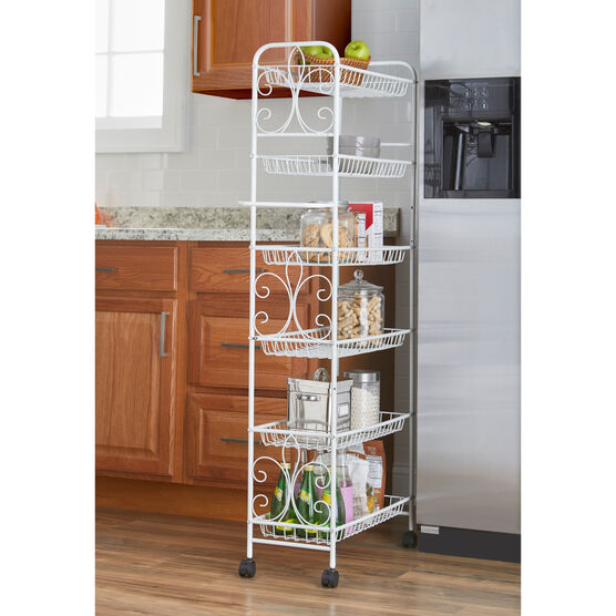 Scroll 6-Tier Kitchen Cart, WHITE, hi-res image number null