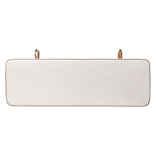Belden Boucle Upholstered Wall-Mounted Queen Headboard - Padded Cushion Panel with Faux Leather Piping, WHITE, alternate image number null