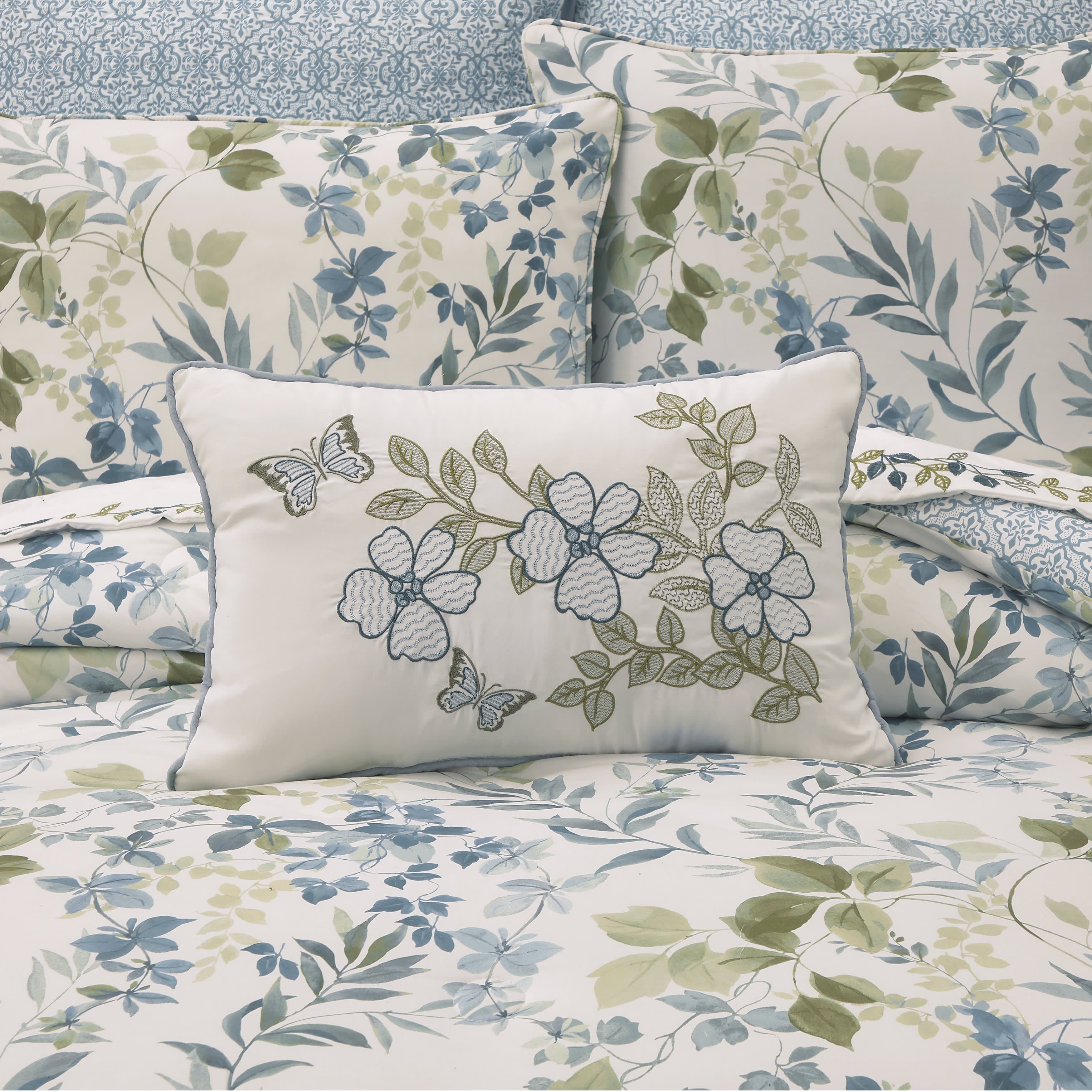 Evergreen Blue Boudoir Decorative Throw Pillow, BLUE, alternate image number 1