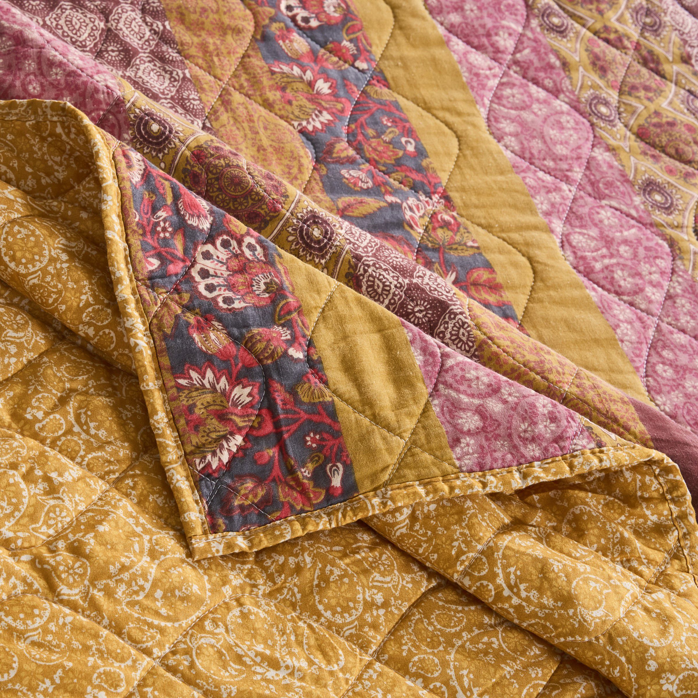 Marigold Vintage Floral Patchwork Finely Stitched Quilt Set, SUNSET, alternate image number 2