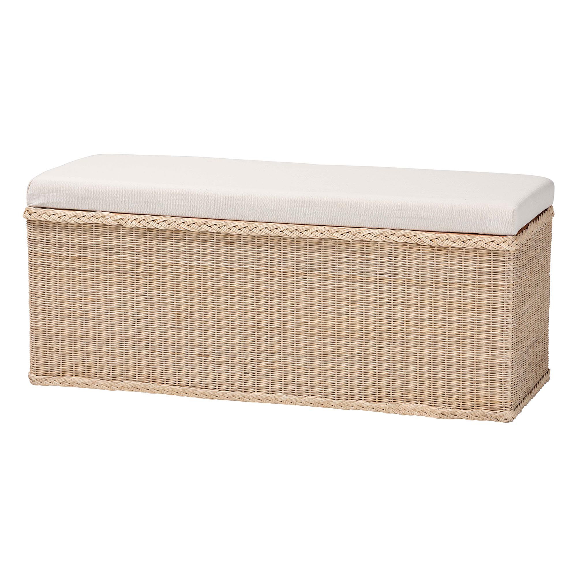 Barid Braided Natural Rattan Storage Bench, Rectangle, NATURAL, alternate image number 1