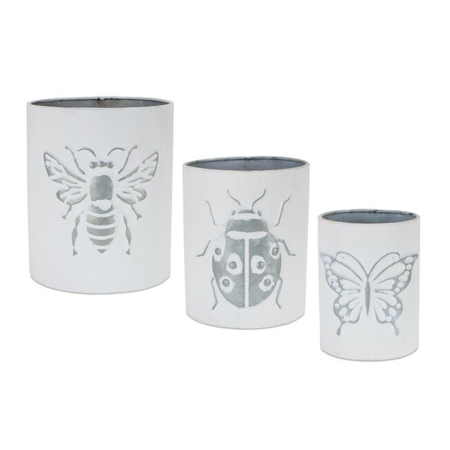 Insect Pot (Set of 3) 4.5 inchesD x 5.75 inchesH, 5.5 inchesH x 6.75 inchesH, 6.5 inchesD x 7.75 inchesH Iron, WHITE/GREY, hi-res image number null