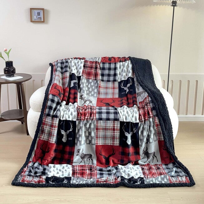 Patchwork Lodge Silk Touch Sherpa Throw, , on-hover image number null