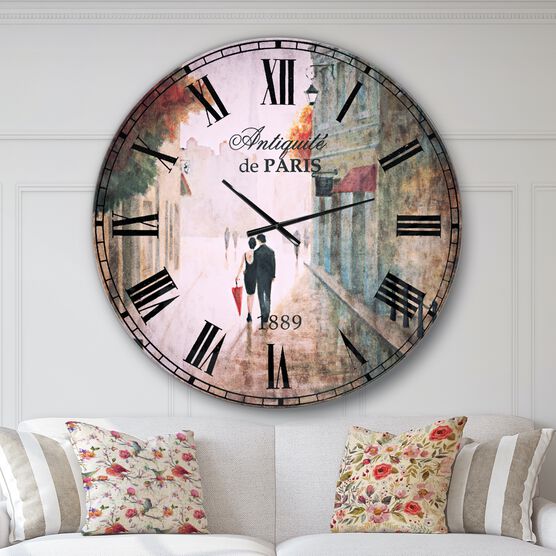 Paris Romance Couples Ii Traditional Wall Clock, GREY, hi-res image number null