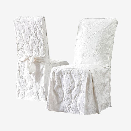 Matelasse Long Dining Room Chair Cover, WHITE, hi-res image number null