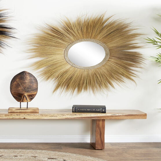 Brown Boho Style Sea Grass Wall Mirror, , alternate image number null